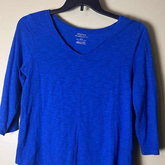 Chicos the ultimate tee Fitted Blue 3/4 Sleeve Top - Picture 2 of 5